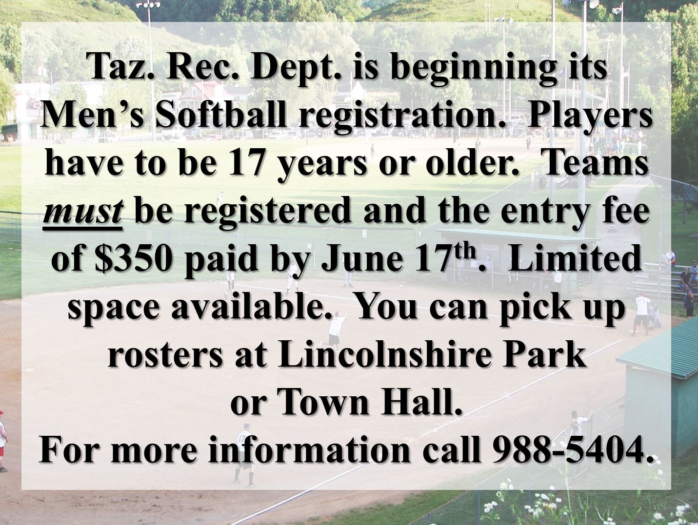 Men’s Softball Registration – Deadline June 17